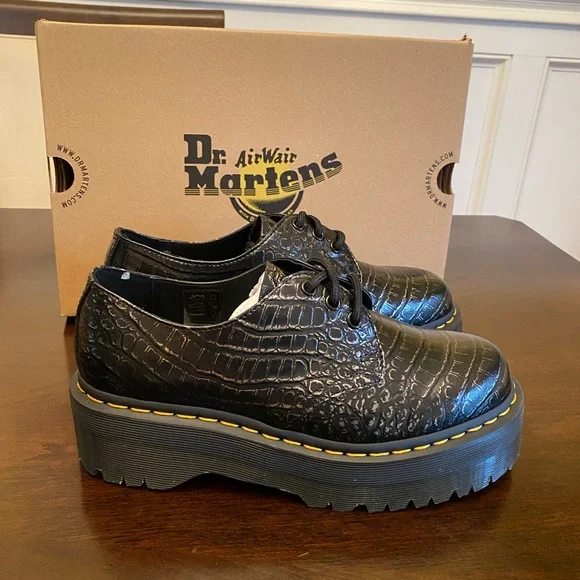 Dr. Martens 1461 CROC EMBOSS LEATHER PLATFORM SHOES - Picture 3 of 10
